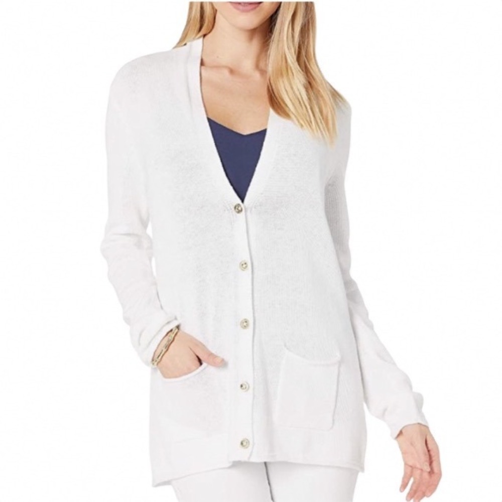 Lilly Pulitzer Womens White Cotton Button‎ Front Cardigan Sweater 001348 Size M